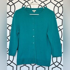 Talbots Teal Blue Button-Front Cardigan Sweater Size M